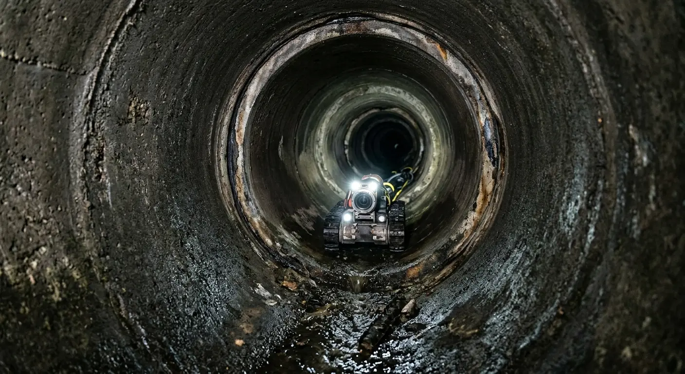 Robotic sewer camera inspecting pipe interior for Sewer Line Cleaning in Largo